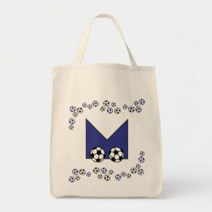 Letter M in Soccer Blue Monogram Tote Bag