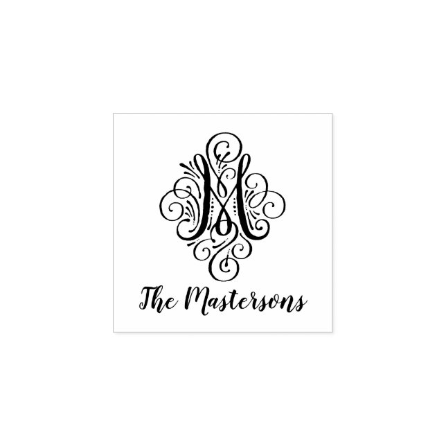 Letter M Initial Elegant Flourish Monogram Name Rubber Stamp (Imprint)