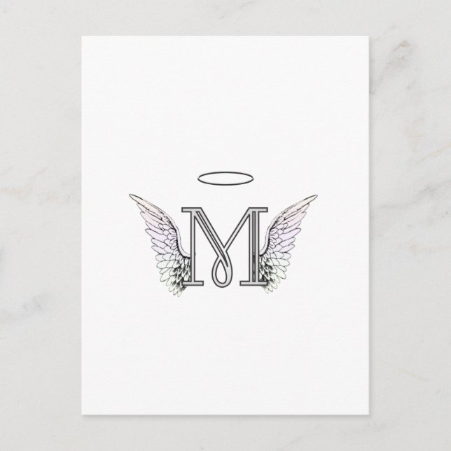 Letter M Initial Monogram with Angel Wings & Halo Postcard (Front)
