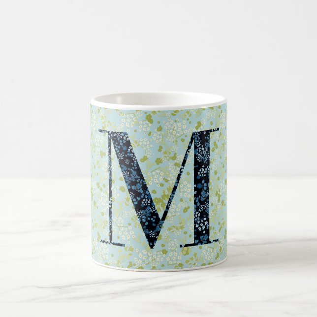 Letter M light green and blue liberty Coffee Mug (Center)