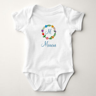 Letter M, Marcus, Frame Flowers Baby Bodysuit