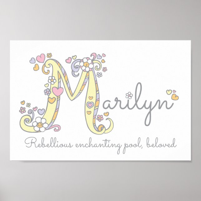 Letter M Marilyn initial doodle art name meaning Poster (Front)