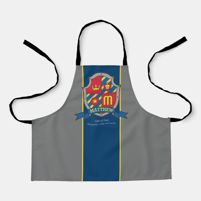 Letter M Matthew custom name meaning coat of arms Apron (Front)