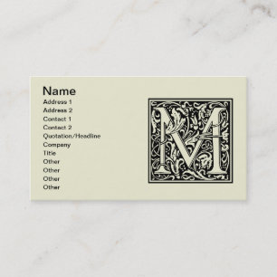 Letter M Mediaeval Monogram Art Nouveau Business Card
