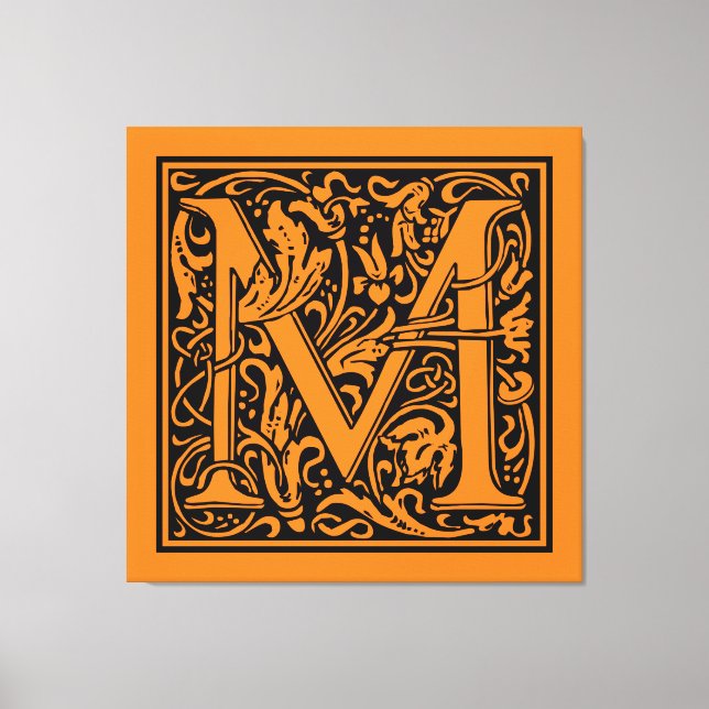 Letter M Mediaeval Monogram Art Nouveau Canvas Print (Front)