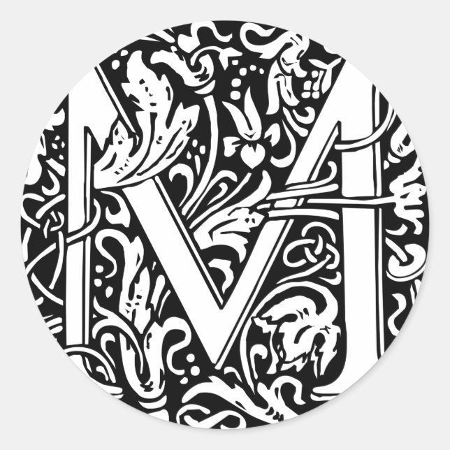Letter M Mediaeval Monogram Art Nouveau Classic Round Sticker (Front)