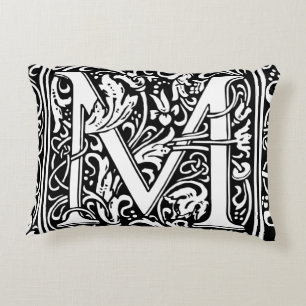 Letter M Mediaeval Monogram Art Nouveau Decorative Cushion