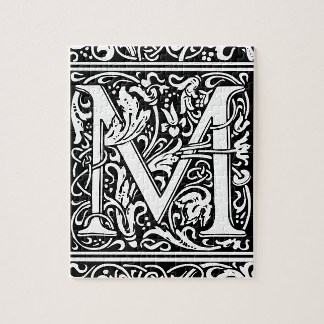Letter M Mediaeval Monogram Art Nouveau Jigsaw Puzzle (Vertical)