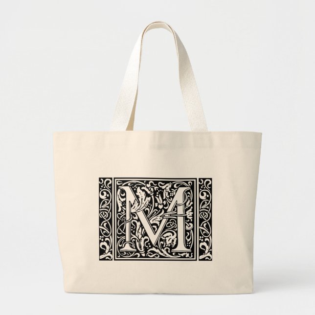Letter M Mediaeval Monogram Art Nouveau Large Tote Bag (Front)