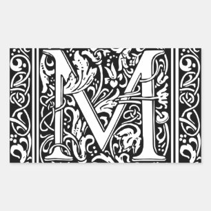 Letter M Mediaeval Monogram Art Nouveau Rectangular Sticker