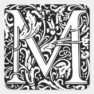 Letter M Mediaeval Monogram Art Nouveau Square Sticker
