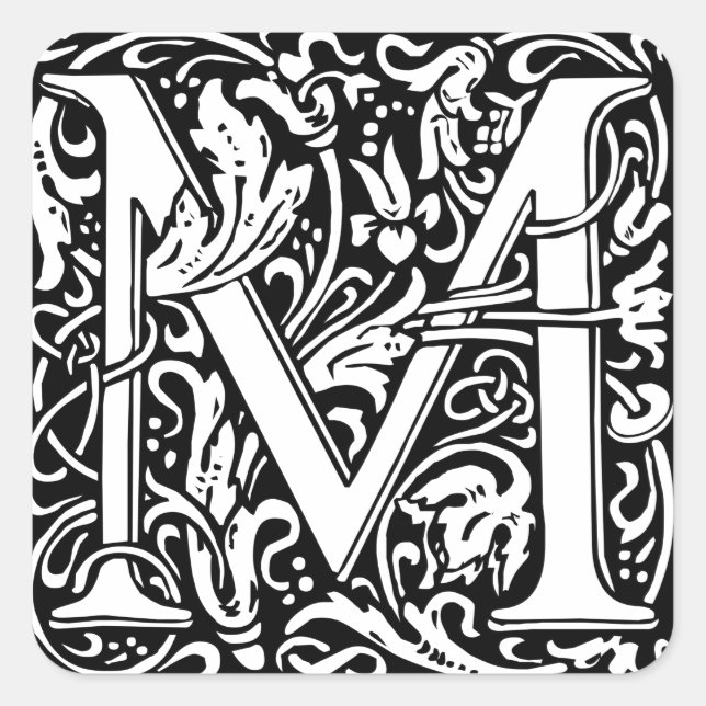 Letter M Mediaeval Monogram Art Nouveau Square Sticker (Front)