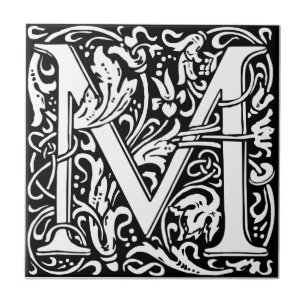 Letter M Mediaeval Monogram Art Nouveau Tile