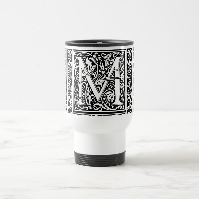 Letter M Mediaeval Monogram Art Nouveau Travel Mug (Center)
