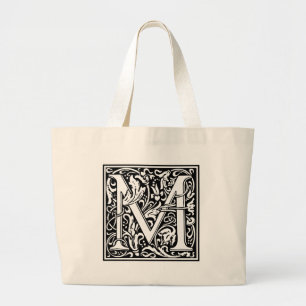Letter M Mediaeval Monogram Vintage Large Initial Tote Bag