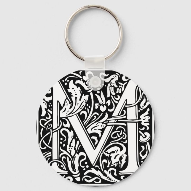 Letter M Medieval Monogram Art Nouveau Key Ring (Front)