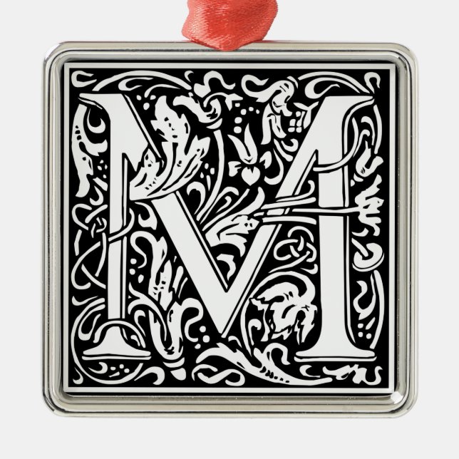Letter M Medieval Monogram Art Nouveau Metal Tree Decoration (Front)
