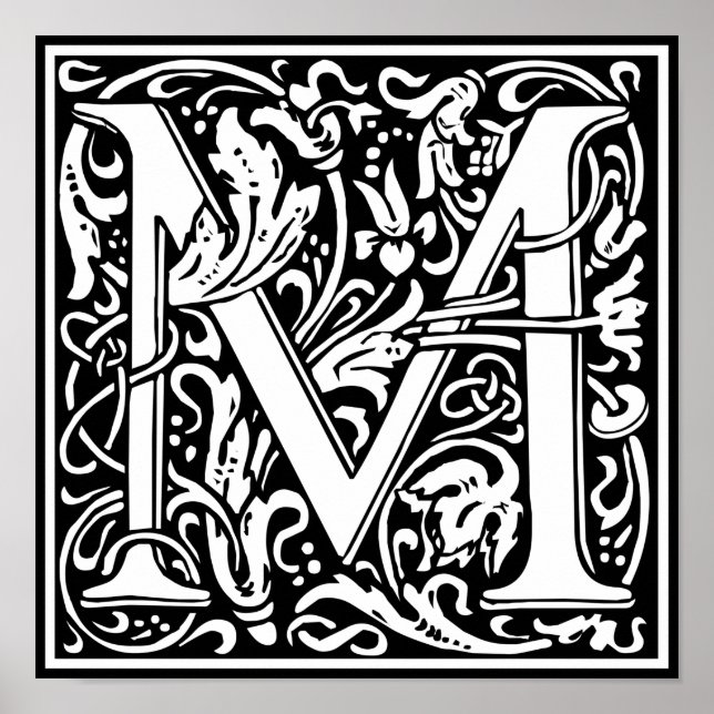 Letter M Medieval Monogram Art Nouveau Poster (Front)