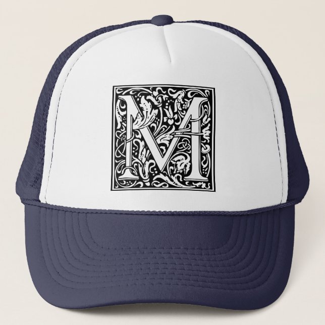 Letter M Medieval Monogram Art Nouveau Trucker Hat (Front)