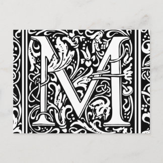 Letter M Medieval Monogram Vintage Initial Postcard