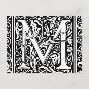 Letter M Medieval Monogram Vintage Initial Postcard