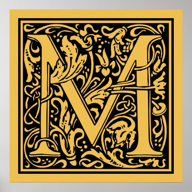 Letter M Medieval Monogram Vintage Initial Poster (Front)