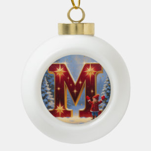Letter M Mittens Personalised Monogram Holiday Ceramic Ball Christmas Ornament