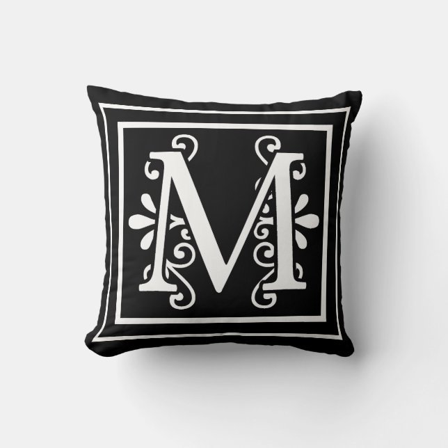 Letter M Monogram Black Cushion (Front)