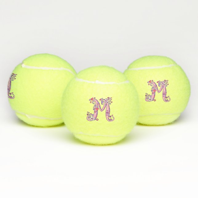 Letter M monogram girls personalised doodle art Tennis Balls (Multi)
