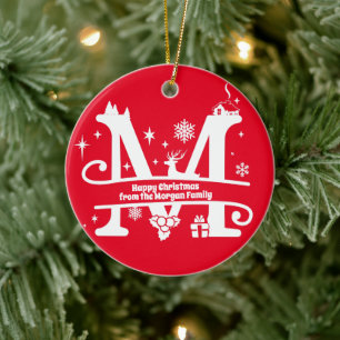 Letter M Monogram Initial Family Name Greeting Ceramic Tree Decoration