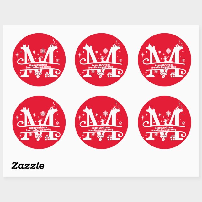 Letter M Monogram Initial Family Name Greeting  Classic Round Sticker (Sheet)