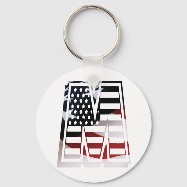 Letter M Monogram Initial USA Key Ring (Front)