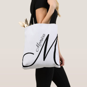 Letter M - Monogram + Name - modern elegant Tote Bag