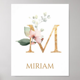 Letter M Monogram Pink Peach rose Nursery Poster