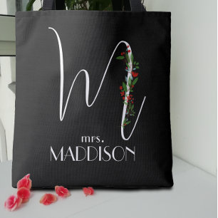 Letter M monogram red watercolor teacher Tote Bag