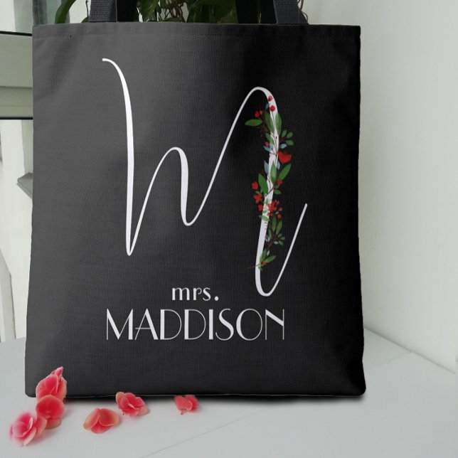 Letter M monogram red watercolor teacher Tote Bag (Creator Uploaded)