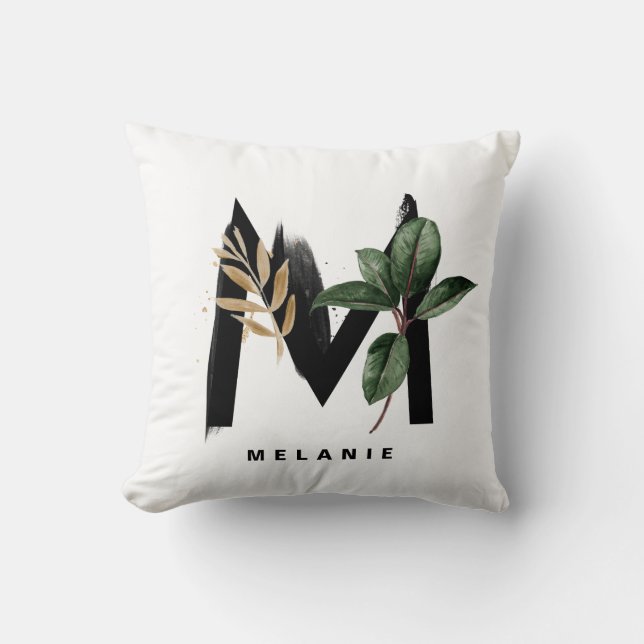 Letter M Monogram Tropical Leaves Personalised Cushion (Front)