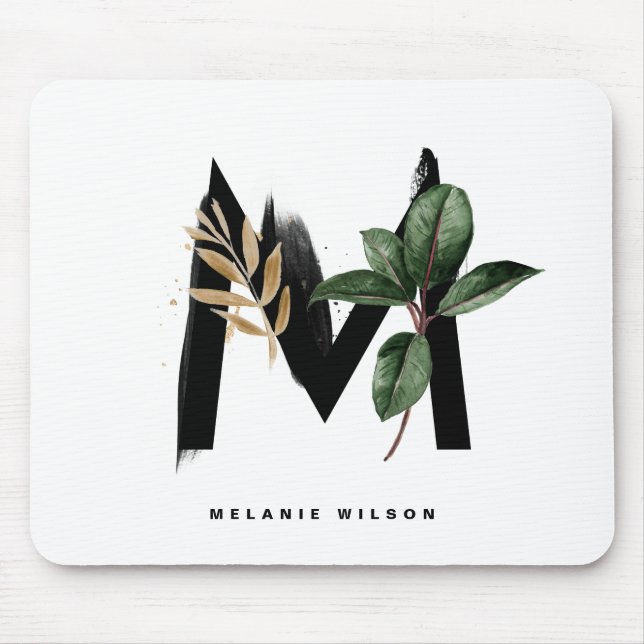 Letter M Monogram Tropical Leaves Personalised Mouse Mat (Front)