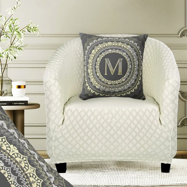 Letter M Monogram Vintage  Symmetrical Pattern Cushion (Creator Uploaded)