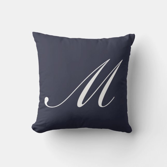 Letter M Navy Blue Monogram Pillow (Front)