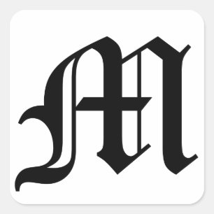 Letter M Old English Text on White Background Square Sticker