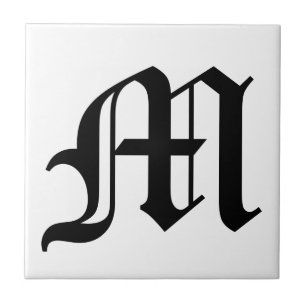 Letter M Old English Text on White Background Tile