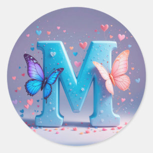 Letter M Personalised Gift, Whimsical Nature Classic Round Sticker