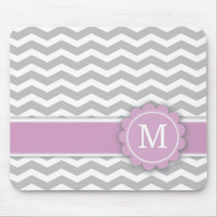 Letter M Pink Monogram Grey Chevron Mouse Mat