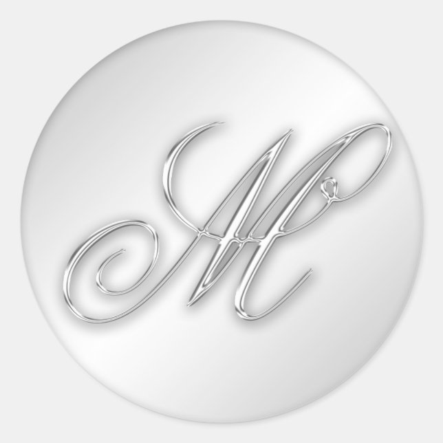 Letter M script initial faux silver monogram favou Classic Round Sticker (Front)