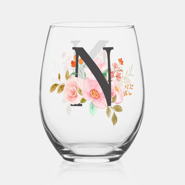 Letter M Stemless Wine Glass (Front)
