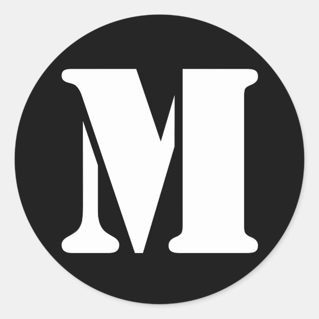 Letter M Stencil Alphabet by Janz Black Classic Round Sticker (Front)