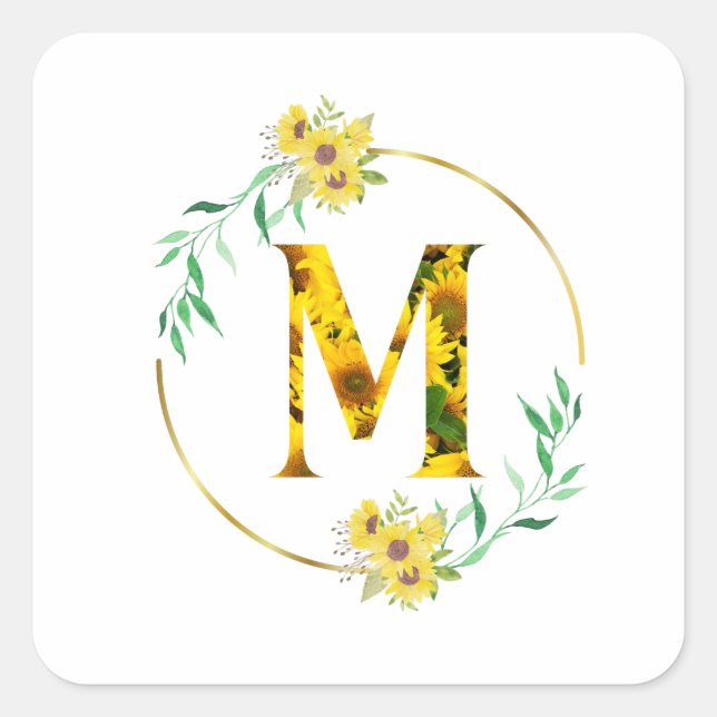 Letter M Sunflower pattern Square Sticker (Front)