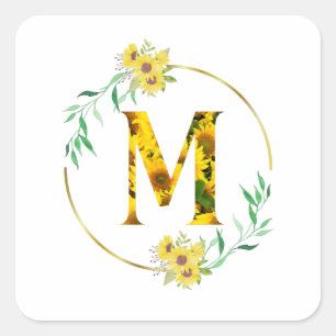 Letter M Sunflower pattern Square Sticker