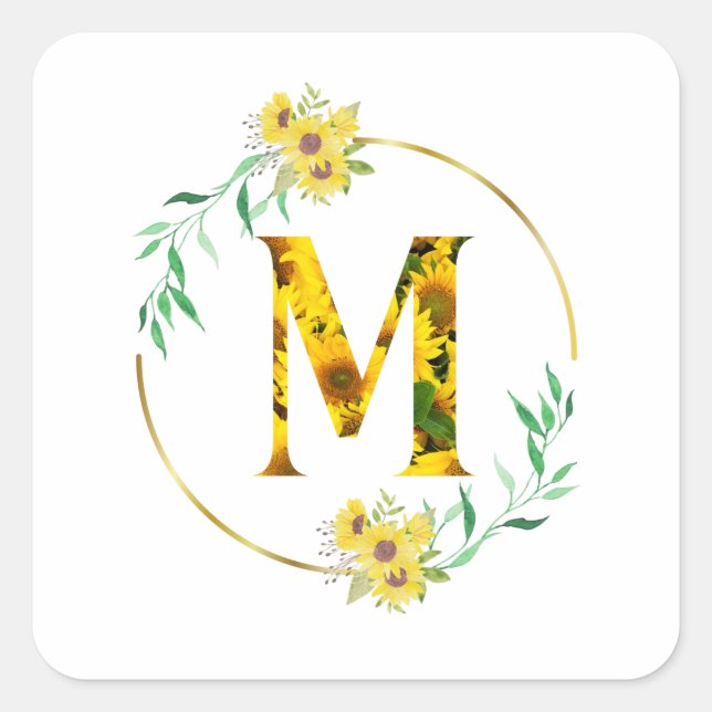 Letter M Sunflower pattern  Square Sticker (Front)